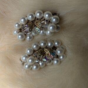 Vintage Faux Pearl Aurora Borealis Crystal Clasp Earrings